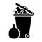 Bin, wheelie bin and waste icon black isolated on white background, clip art of dustbin garbage full, trash bin flat for