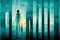 Binary code background, matrix texture with people silhouette, fantasy cyberspace, digital art