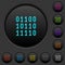 Binary code dark push buttons with color icons