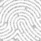 Binary code by fingerprint shape. Cyber security technology. Digital verification information. Black digits on white background.