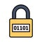 Binary code on padlock, modern vector of digital security, encryption icon