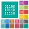 Binary code square flat multi colored icons