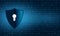 Binary shield security and data privacy protection shield and lock over binary digits background