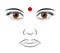 Bindi, colored red dot on the forehead, associated with the third eye