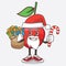 Bing Cherry cartoon mascot character in Santa costume with candy