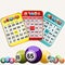 Bingo cards and set of bingo balls on white background