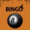 Bingo Halloween grunge background and black ball