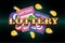Bingo lottery banner on black background. Colorful balls, lotto tickets, confetti and jackpot winner money coins. Online