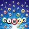 Bingo lottery concept on blue glowing background, vector illustration