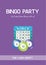 Bingo party poster with lotto ticket and balls on the purple background