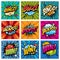 Bingo and win comic bubbles pop art vector set