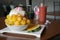 Bingsu dessert on blurred background,
