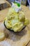 Bingsu Durian with icecream served with condensed milk