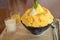 Bingsu Korea food mango served with sweetened condensed milk