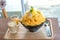 Bingsu Korea food mango served with sweetened condensed milk