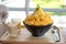 Bingsu Korea food mango served with sweetened condensed milk