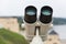 Binocular against observation deck view closeup, tourism