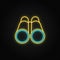 Binoculars, find neon icon. Blue and yellow neon vector icon