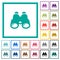 Binoculars flat color icons with quadrant frames