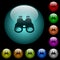 Binoculars icons in color illuminated glass buttons