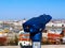 binoculars installed at the Fisherman`s bastion in Budapest. no tourists