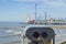 Binoculars overlooking beach in Galveston