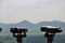 Binoculars with scenic view of North Korea on the 38th parallel line within the DMZ