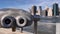 Binoculars, telescope on the embankment. Looking New York, downtown Manhattan.