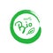 Bio 100 percent tree leaf handwritten green brush stroke badge. Design element for packaging design and promotional