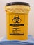 Bio Hazard labled yellow specialist collection container