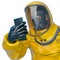 Bio hazard man live alert on cellphone in a white background close up