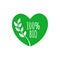 Bio heart shape badge. Bio green label, sticker, icon, ellement. Bio logo for products packaging. Vector illustration