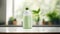 bio organic bottle of cleaning product and leaves