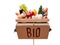 Bio written label tag and vegetables box