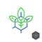Biochemical industry logo. Plant leaves with chemical hex formula base grid.