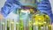 Biochemist dripping yellow substance into test tube with green plant, extraction