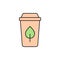 Biodegradable compostable cup color icon. Disposable non toxic paper cup with green leaf.