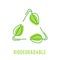 Biodegradable Compostable Recyclable Icon for Plastic Package, Sign in Shape of Circulate Green Leaves