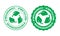 Biodegradable, compostable recyclable vector icon. Bio recyclable eco friendly package green leaf stamp logo
