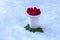 Biodegradable dishware with fresh rasberries on a blue background. Organic foods and fresh vitamins