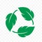 Biodegradable icon, recyclable and plastic free vector label. Eco safe and bio recyclable, degradable package stamp, green leaves