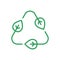 Biodegradable line icon. Green compostable symbol. Triangle arrows with leaf.