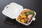 Biodegradable lunch box with rice, vegetable and food, convenient for food takeaway delivery