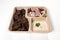 biodegradable lunch tray with roast meat salad herb sauce healthy food protein