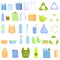 Biodegradable plastic icons set, cartoon style