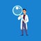 Bioengineer scientist or researcher with magnifier vector illustration isolated.