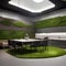 A bioengineered interior space highlighting modern futurism through living walls of moss and biomaterial furniture1