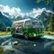 Biofuel-powered vehicle depicted in a picturesque setting