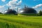 biogas plant spherical tanks on a green field