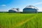 biogas plant spherical tanks on a green field